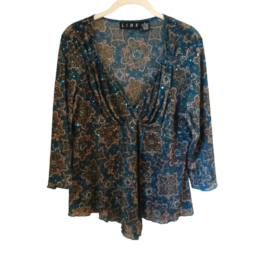 Link Women's Emerald Floral Embellished Wrap Top Size XL